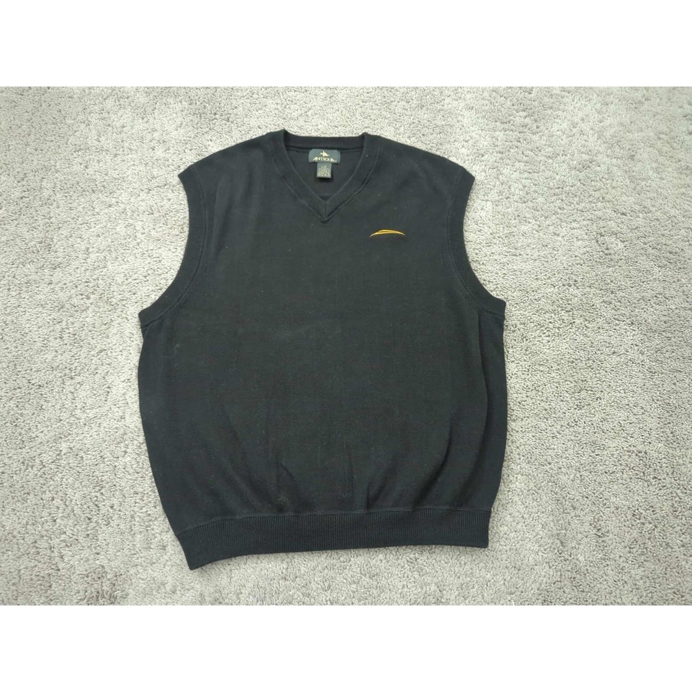 Antigua Sweater Vest Mens Large Black V Neck Golf‎ Athletic